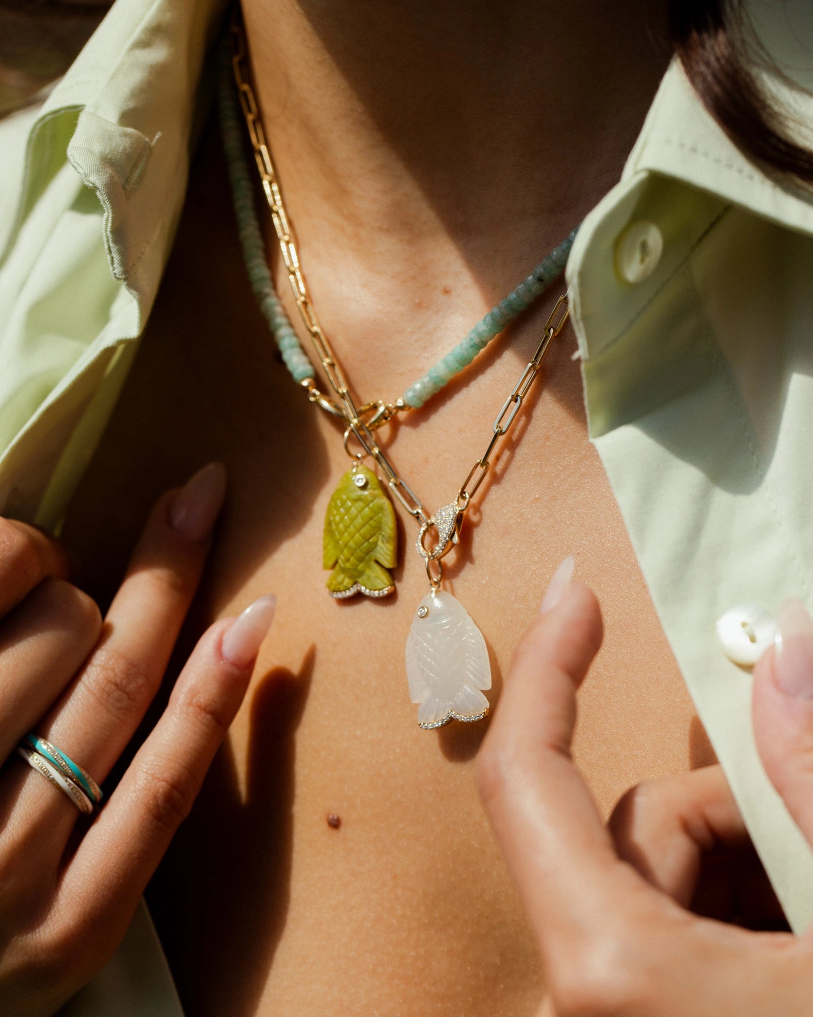 Gone Fishing Pendant (Green Opal)