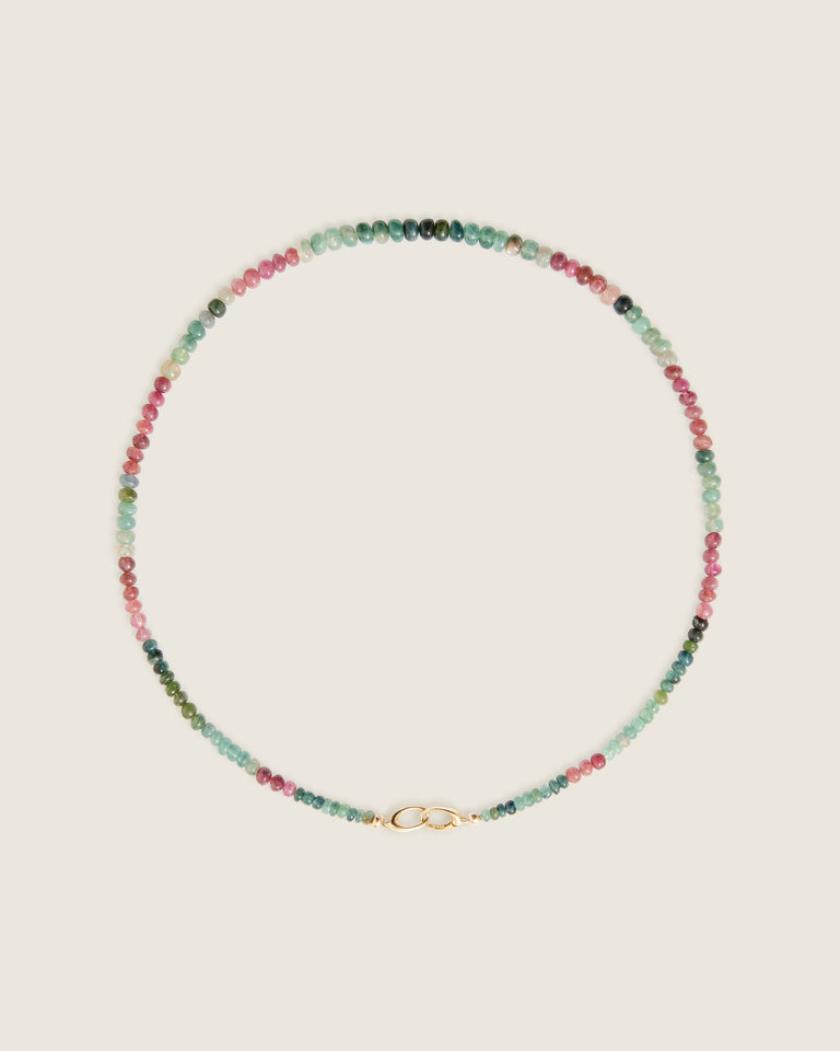 Pink & Blue Tourmaline Bead Necklace