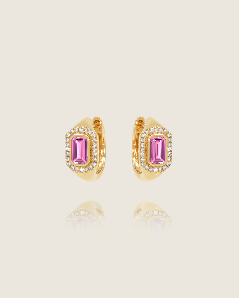 Pink Sapphire & Diamond Huggies