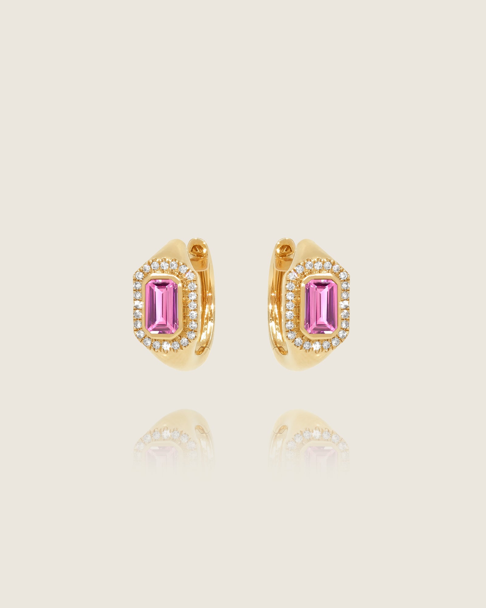 Pink Sapphire & Diamond Huggies