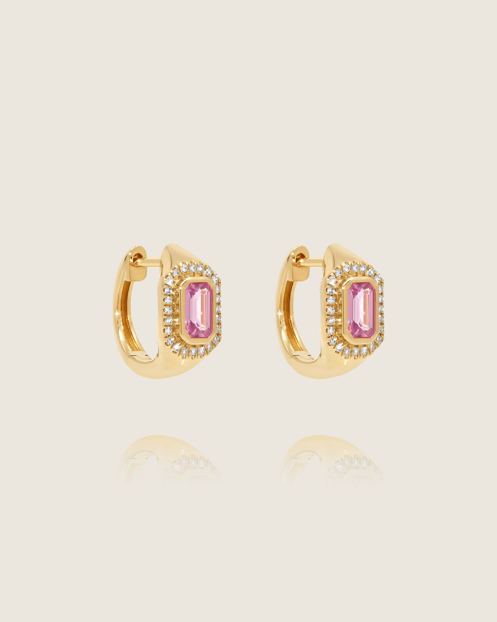 Pink Sapphire & Diamond Huggies